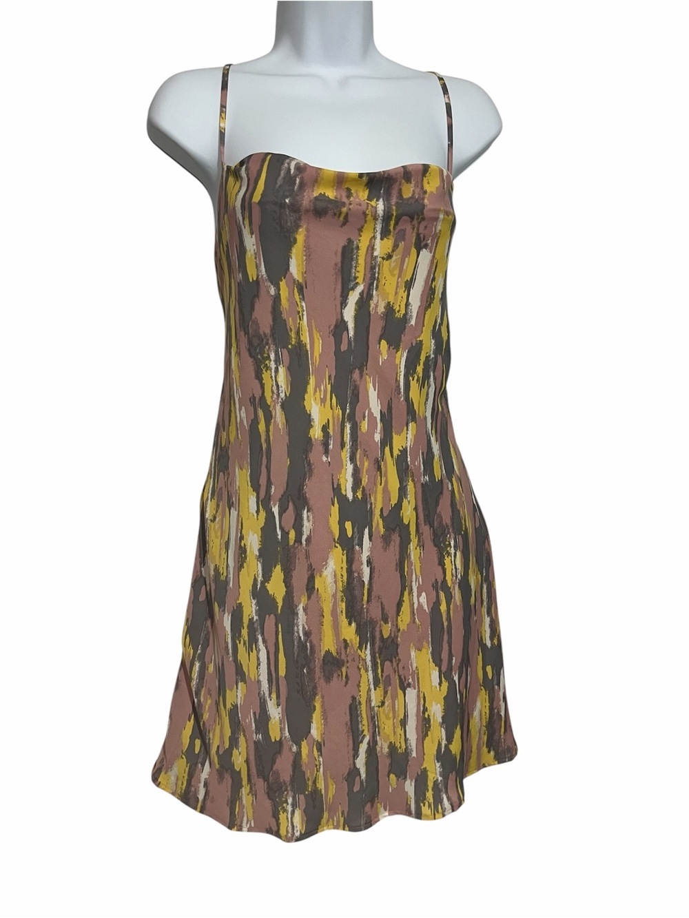 NWT Gilli Yellow and Brown Abstract Slip Mini Dress Size Small Summer Sundress